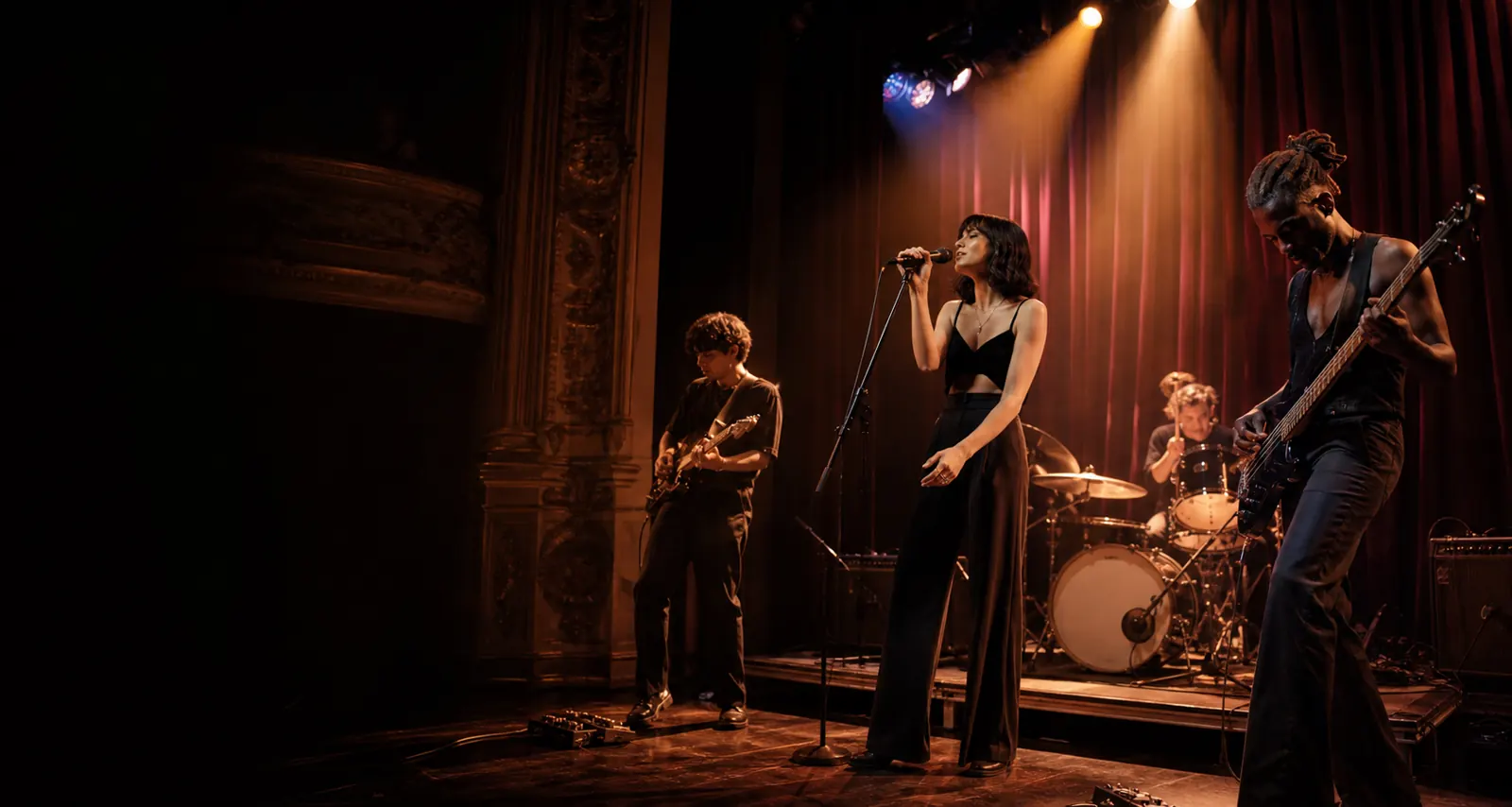 Linha Rara em palco num teatro intimista