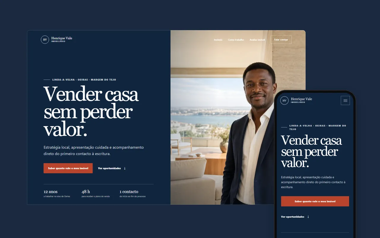 O site Henrique Vale num computador e num telemóvel