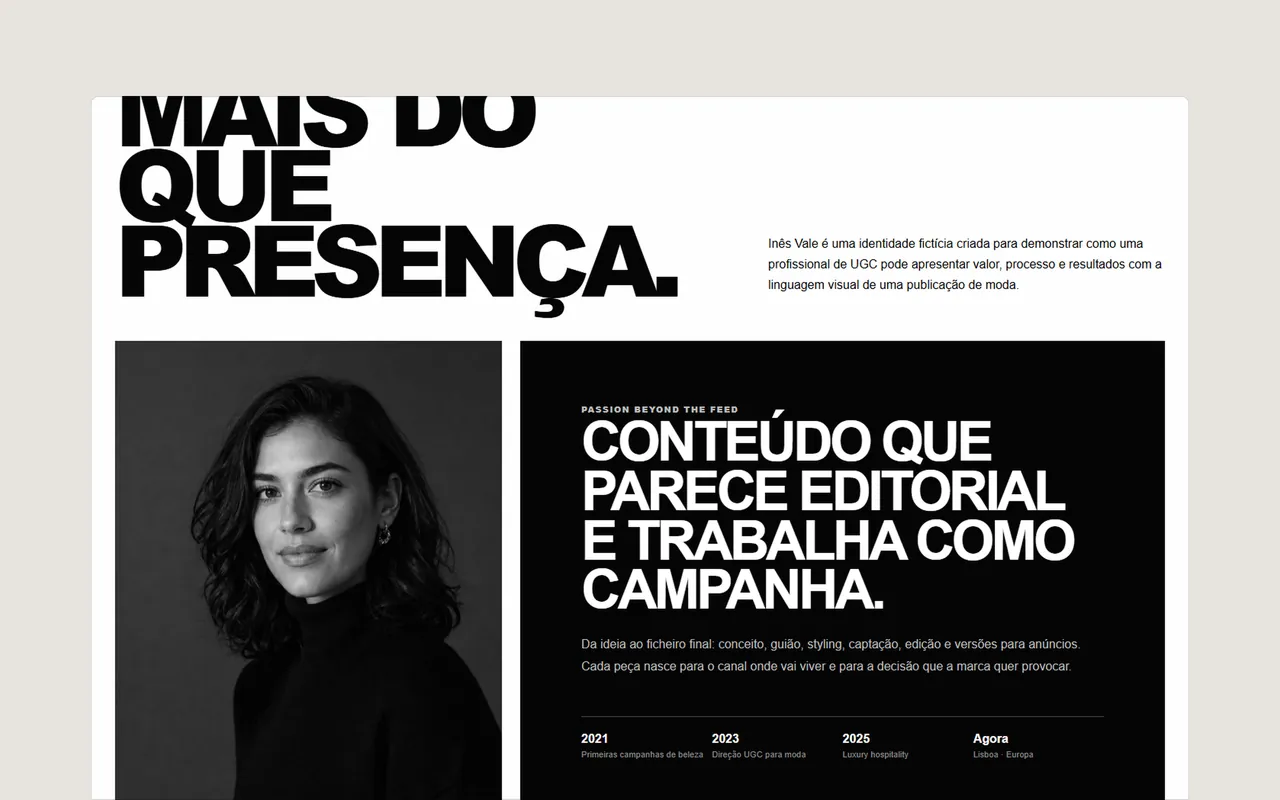 Secção interior do site Inês Vale