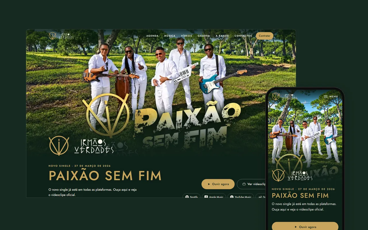 Site dos Irmãos Verdades num computador e num telemóvel
