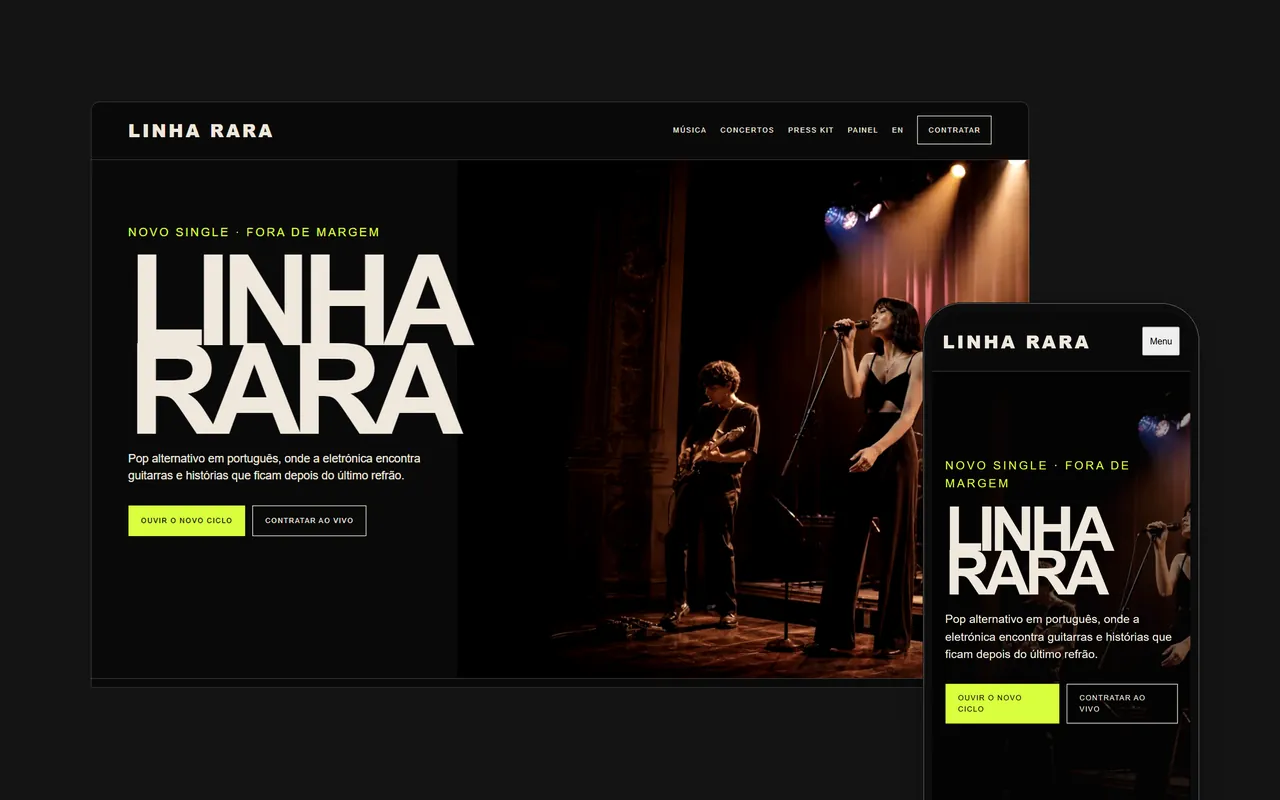 O site Linha Rara num computador e num telemóvel