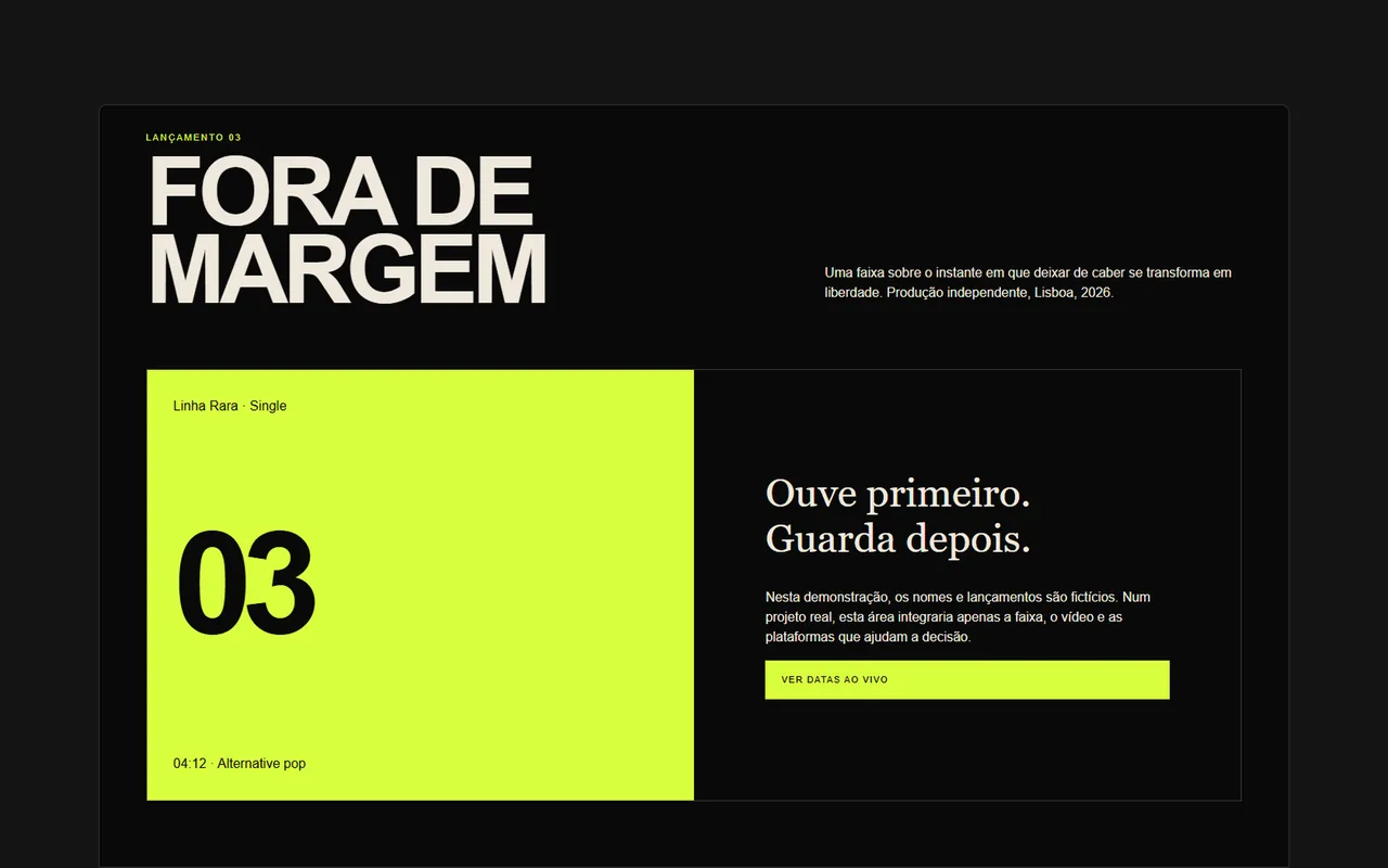 Secção interior do site Linha Rara