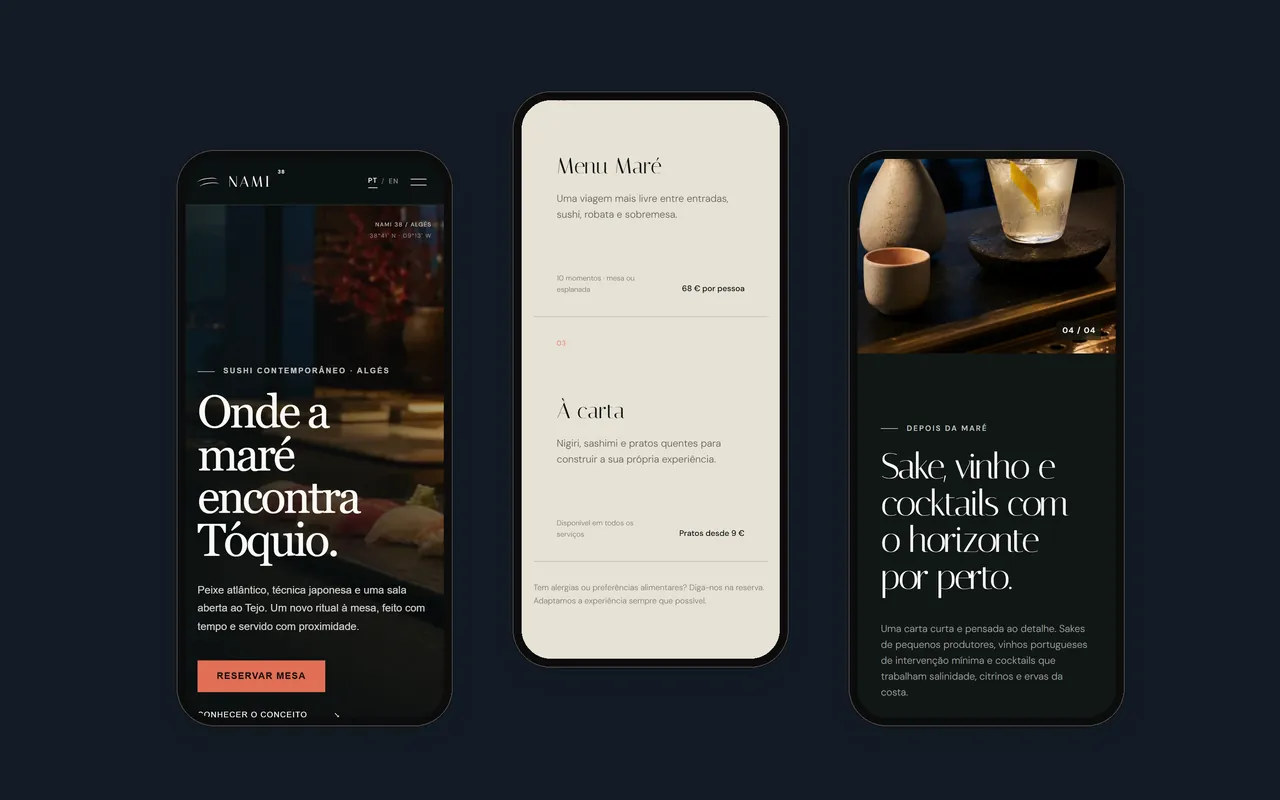 Três ecrãs de telemóvel do site NAMI 38