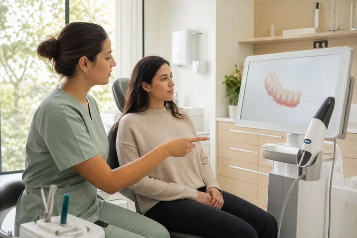 Dentist explaining a digital scan to a patient